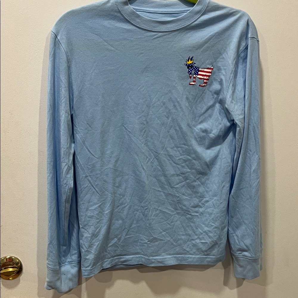 Light Blue Long Sleeve Tee with Patriotic Dog Logo